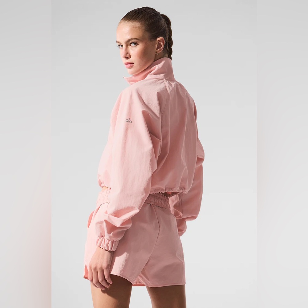 Alo Pink Quartz Cropped 1/4 Zip Alumni Pullover - Picture 4 of 5